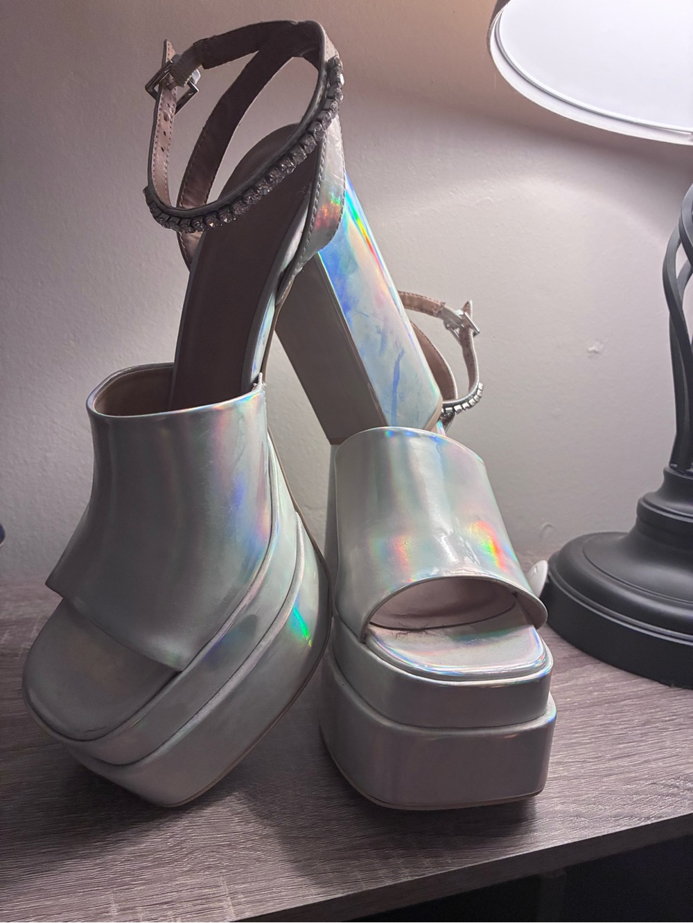Call It Spring Iridescent Silver Holographic Platform Sandals